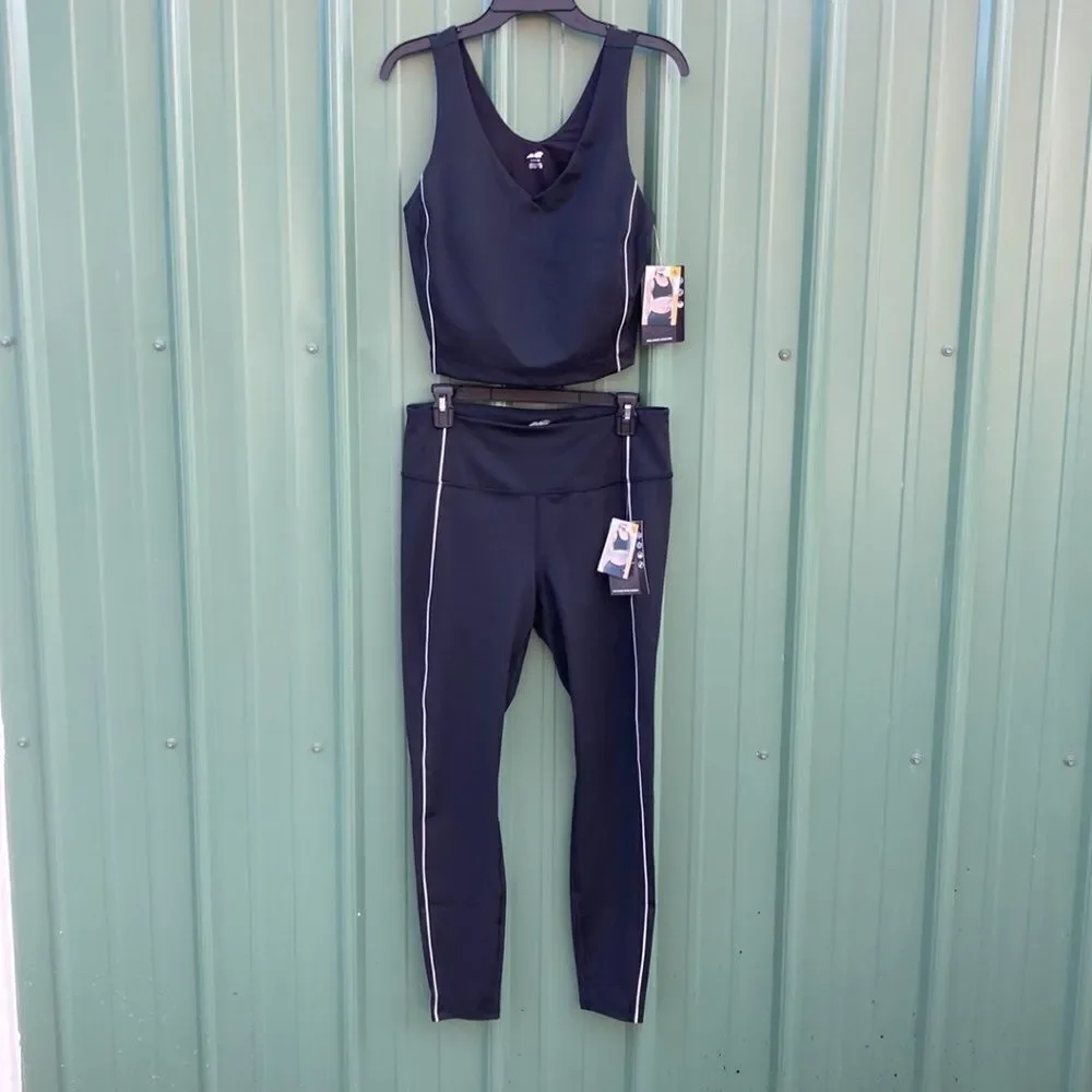Women's Active Sports Piped Bra Tank Top & Leggings 2-Piece Size L